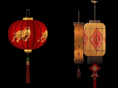 Chinese  red lantern  3D model 4
