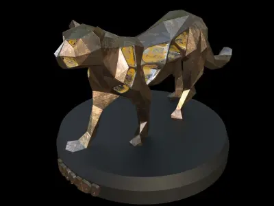 Steampunk Leopard Pose Low-poly 3D model