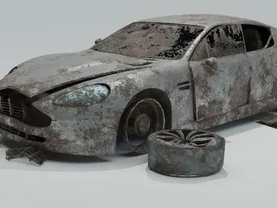 Game ready Abandoned damaged ruin wrecked Vehicle car collection 3D model