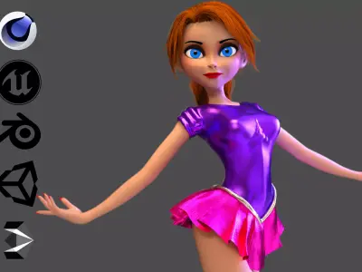 Cartoon Figure Skater Girl Low-poly 3D model