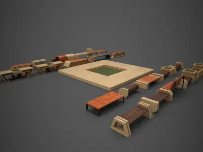 City Bench Low-poly 3D model