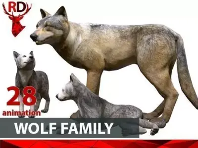 WOLF FAMILY short Low-poly 3D model