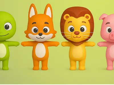 Cartoon Animal Character Cute Pack 001 Low-poly 3D model
