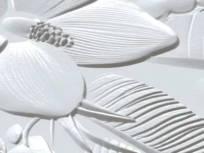 3d model of Tropical flower Basrelief panel cnc botanical art 3D print model