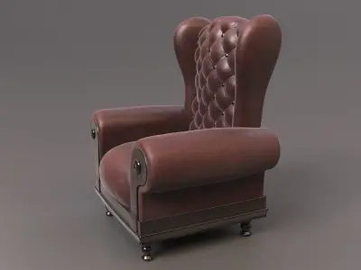 Leather Fancy Vintage Arm Chair Couch 3D model