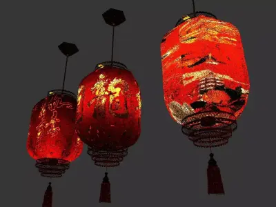 Chinese  red  lantern Low-poly 3D model