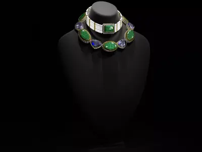 Mughal necklace Emerald and diamond 3D model