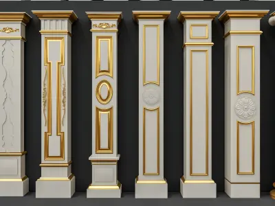 Classic columns carvings and gypsum cornice 6 Low-poly 3D model