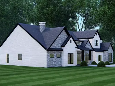 American Exterior House Design Classic Modern Country Home 3D model