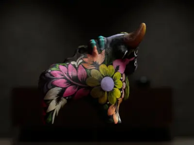 Wooden Bull Sculpture 3D model