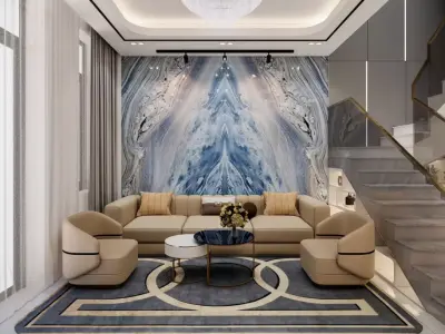 Luxury Living room Dining room and Kitchen  3D model