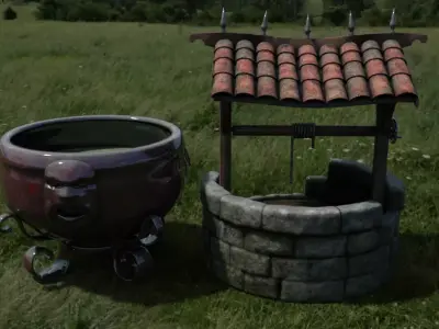 cauldron well Low-poly 3D model