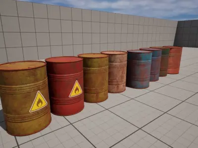 Metal painted old oil and fuel barrels collection 3D model 3D model