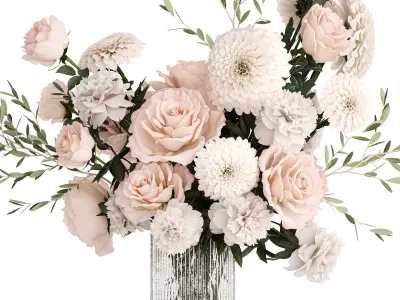 Bouquet of pink white flowers chrysanthemum roses peony 392 3D model