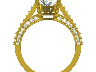 Round Diamond Cathedral Art Deco Ring 3D print model