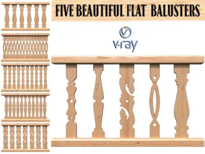 Five beautiful flat  balusters 3D model