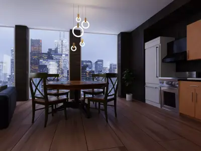 apartment kitchen with city Free low-poly 3D model