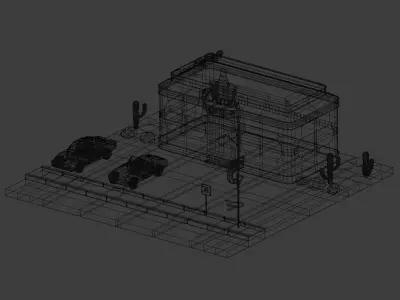 American diner exterior Low-poly 3D model