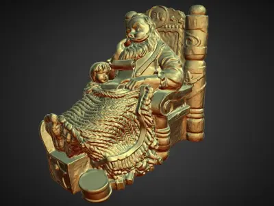 santa resting in bed with list 3D print model
