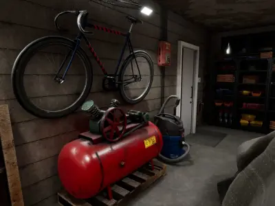 Garage with tools and bicycles Low-poly 3D model