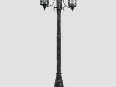 StreetLamp06 outdoor lamp post with two lights Low-poly 3D model