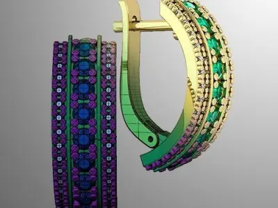 Earrings n 8 emerald and diamond gold 3D print model