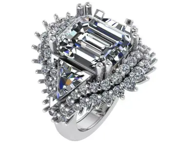 Emerald Cut Transformer Luxury Ring 0467 3D print model