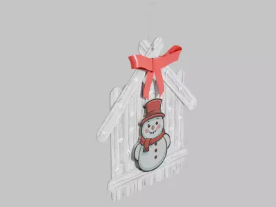 Craft Stick House Snowman Christmas Ornament Low-poly 3D model