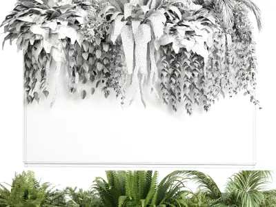 Concrete box plants on stand - set indoor 347 concrete dirt vase Low-poly 3D model