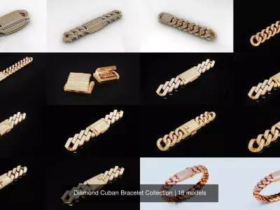 Diamond Cuban Bracelet Collection 3D Model Pack