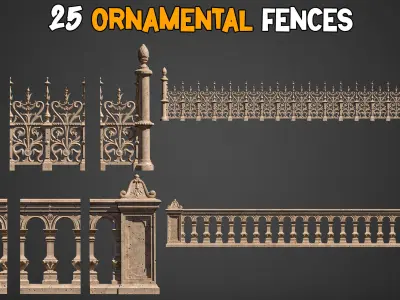 25 Professional Ornamental Fences and 3D Model    Vol 17 Low-poly 3D model