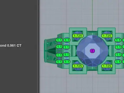 Multi-Stone Eiffel Tower Diamond Ring 3D print model