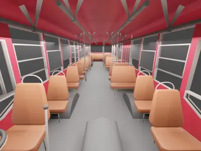 low - poly thai city bus red green white color models Low-poly 3D model