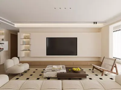 Modern Japandi Dining and Living Area 3D model