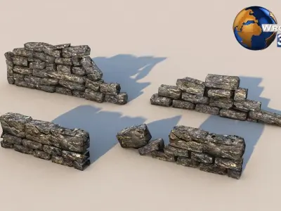 Lowpoly Concrete Rock Tile Collection Pack 3D Model Low-poly 3D model