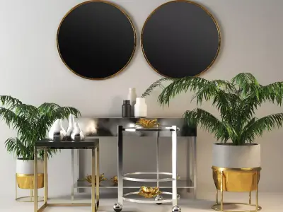 set601 two round mirrors on console table mockup 3D model