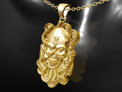 Octopus Skull pendant jewelry gold 3D print model
