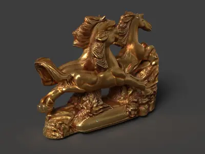 Golden horse sculpture figure  Low-poly 3D model