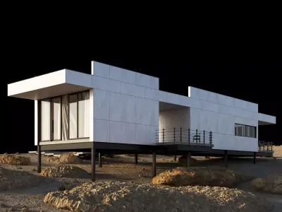 Modern house in desert 3D model