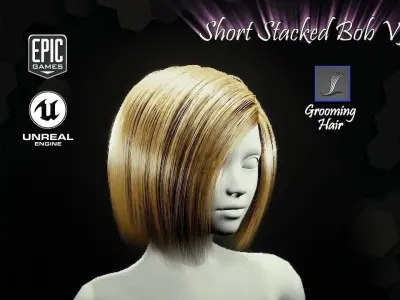 Short Stacked Bob V3 Hairstyle Groom For UE4 Low-poly 3D model