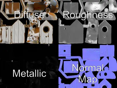 Rustic Wooden Birdhouse Model Pack Low-poly 3D model