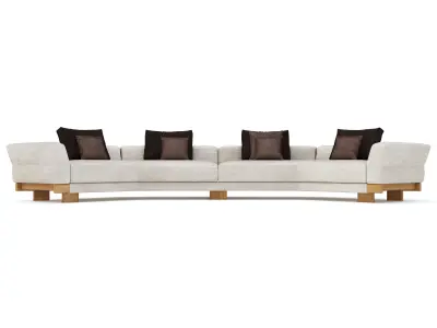 Geometric curved sofa with wooden base and cushions 3D model