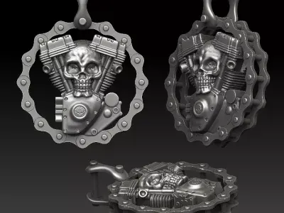Motorcycle Engine Skull Pendant 3D Model 3D print model