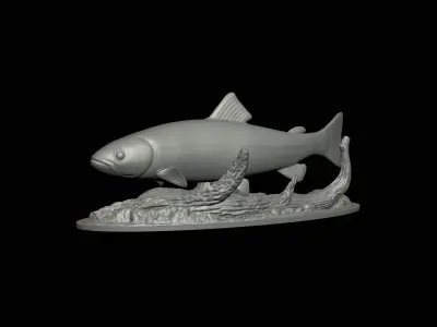 fish rainbow trout in motion underwater statue detailed texture 3D print model