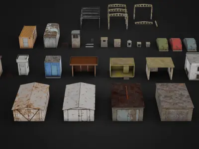 Old Small Buildings Low-poly 3D model