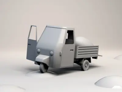 Micro flatbed pickup truck Low-poly 3D model