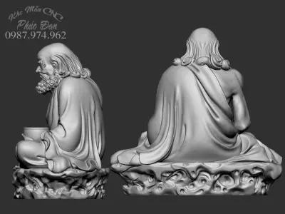 bodhidharma buddha on rock 3D model