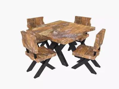 natural wood table  chair 02 Low-poly 3D model