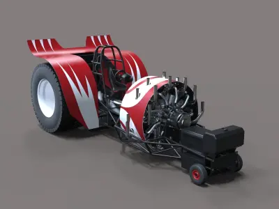 Pulling tractor with radial engine 3D model