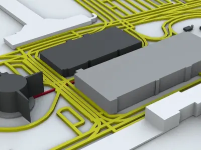 Los Angeles LAX Airport Roads Buildings Public Transport Lines 3D model